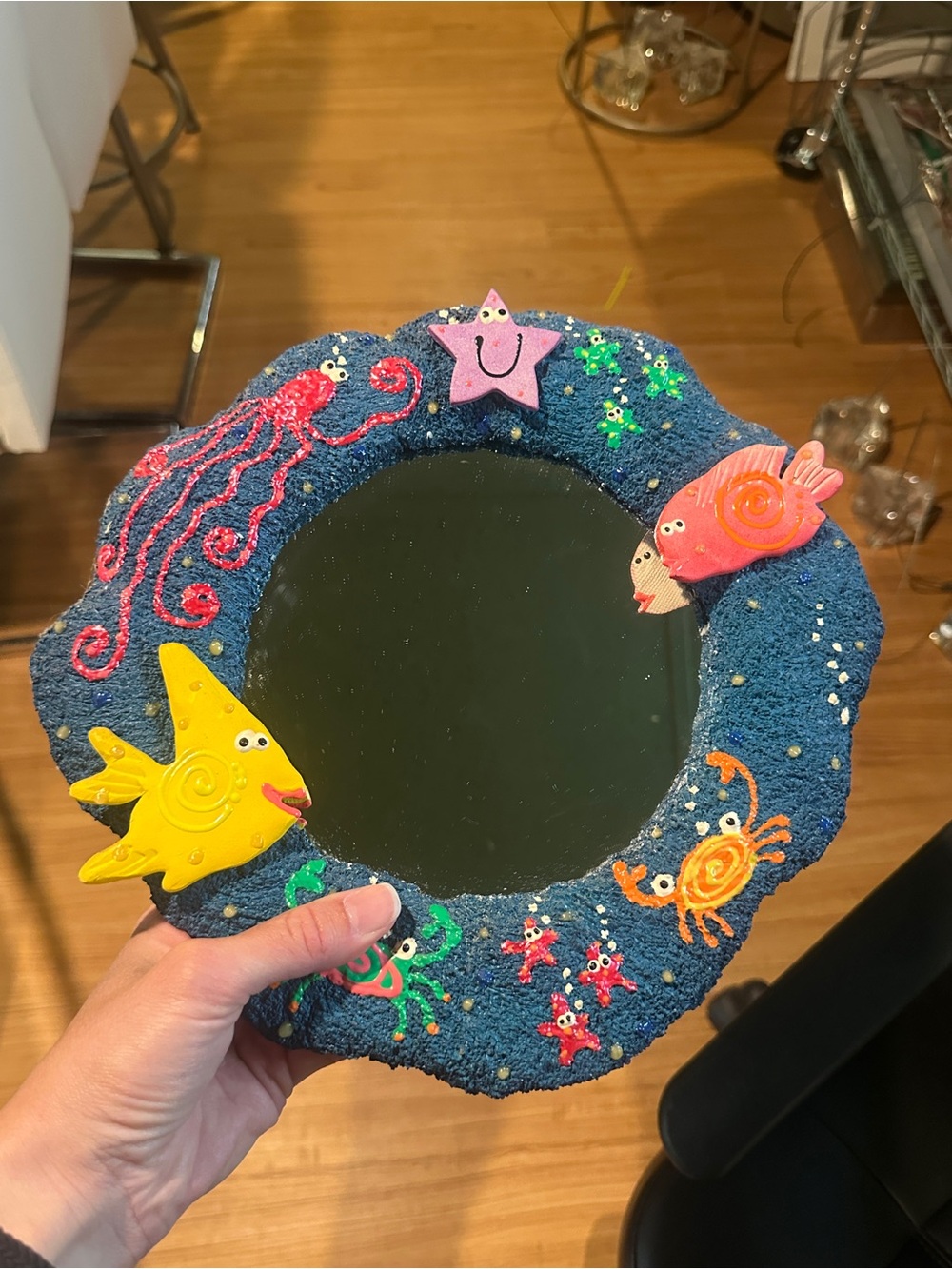 Kids Sea Creature Handheld Mirror - Blue with Yellow & Pink Accents